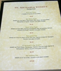 menu at St. Michaels Winery