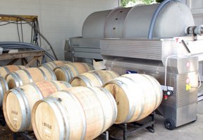 press and wine barrels