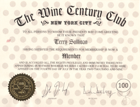 Wine Century Club certificate